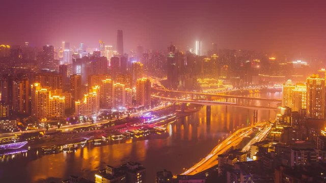 night time lapse of Chongqing city 