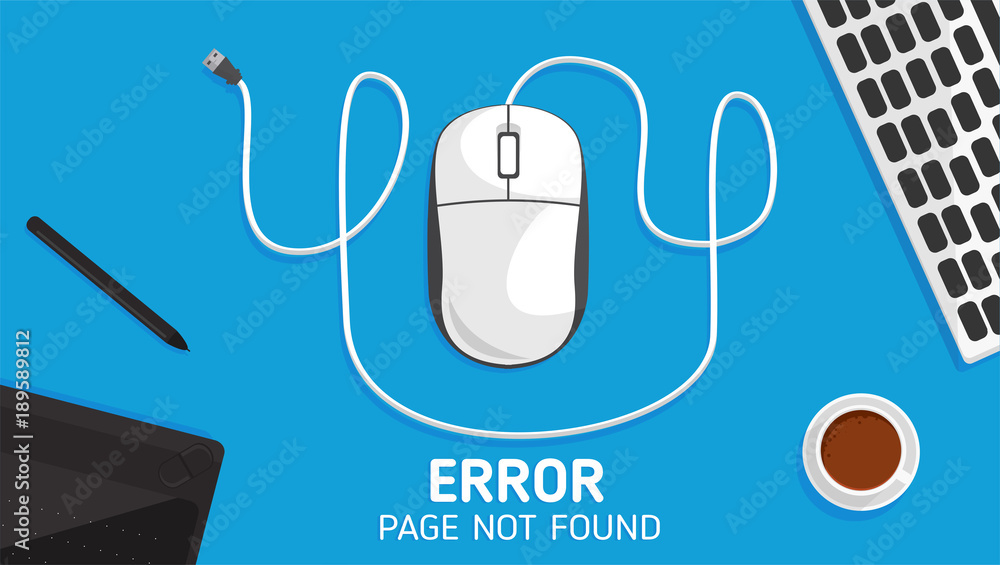 Poster 404 mouse error page not found  flat vector and element about computer
