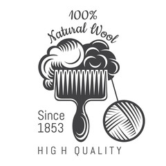 Wool on crest with yarn ball. Logo for craft related site or business