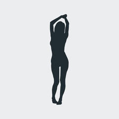 Icono plano silueta chica desnuda de pie en fondo gris