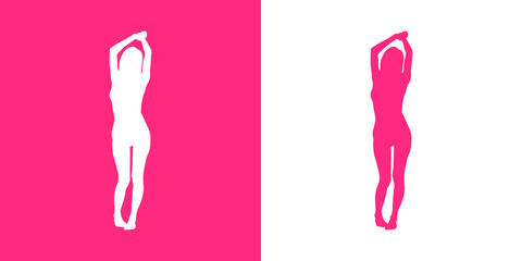 Icono plano silueta chica desnuda de pie rosa y blanco