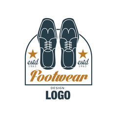Footwear logo design, estd 1963, vintage badge for shoemaker, shoe shop and shoes repair vector Illustration