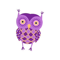 Cute soft purple owlet plush toy, stuffed cartoon animal vector Illustration