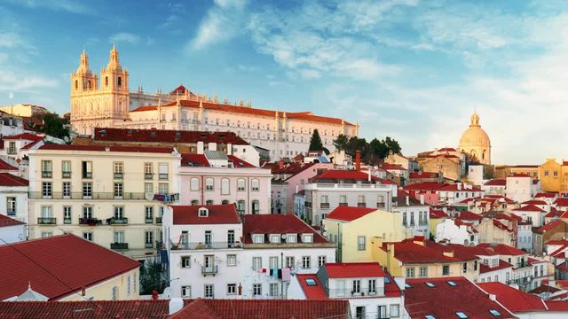 Lisbon, Portugal town skyline at Alfama. Time lapse