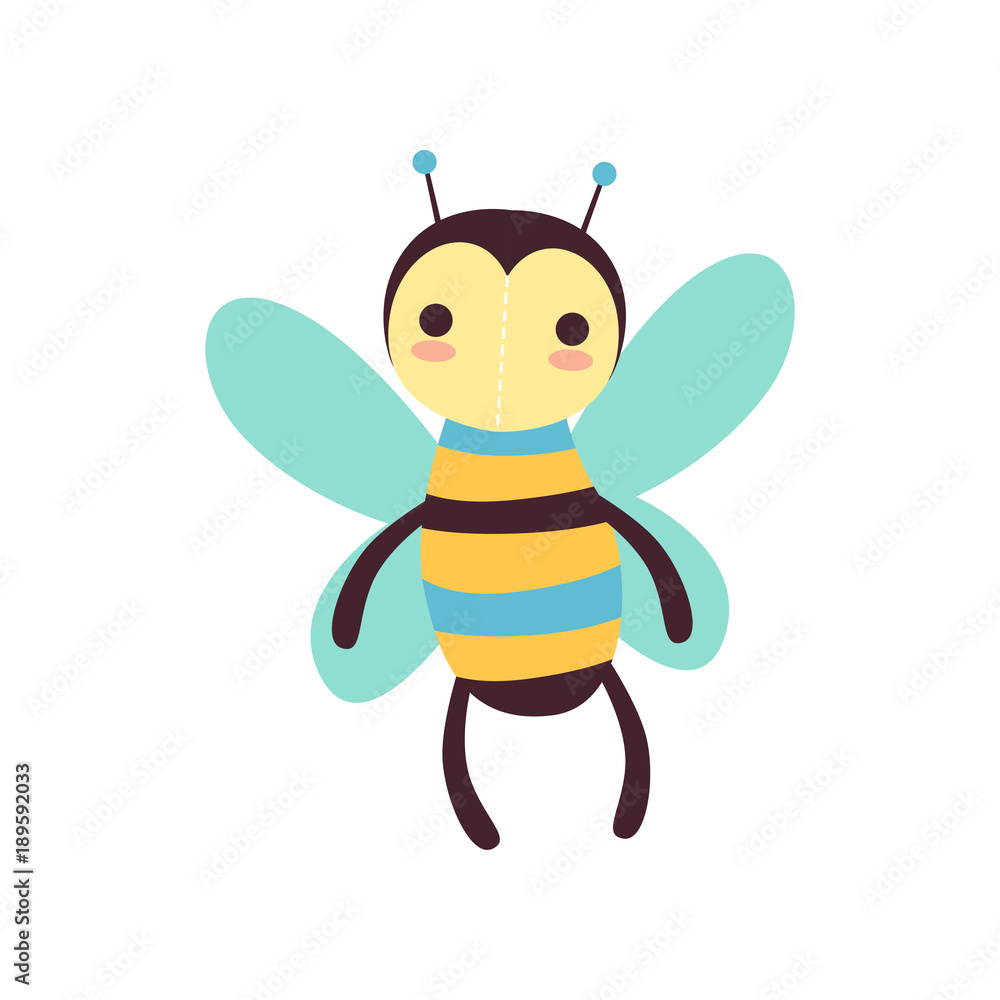 Wall mural Cute funny bee soft plush toy, stuffed cartoon animal vector Illustration