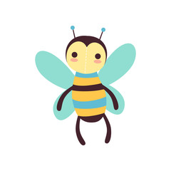 Cute funny bee soft plush toy, stuffed cartoon animal vector Illustration