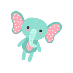 Cute soft baby elephant plush toy, stuffed cartoon animal vector Illustration