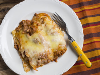 Meat lasagne in a plate