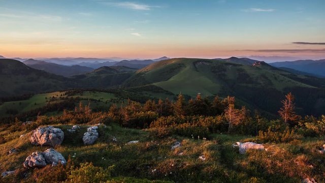 Mountain sunset  landcape in Slovakia, Suchy peak, Time lapse