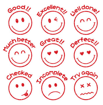 emoticons / face stamp icon set  for educational use etc.  (Good!,Excellent,Incomplete,Checked etc.)