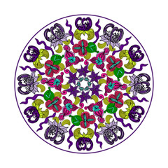 Abstract floral circular ornament outlet: motives of ethnic, Arabic, mandala.