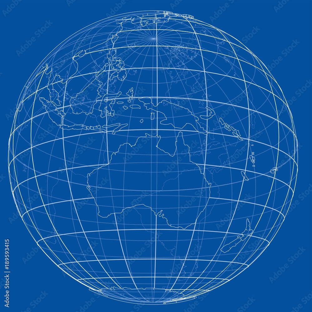 Poster globe contour. vector rendering of 3d