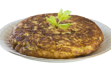 Delicious spanish omelette isolated in white