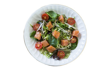 Smoken salmon salad isolated in white