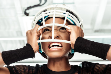 agressive female american football player