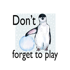 Hand drawn sketch of penguin on blue rectangle with text