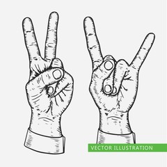 peace sign and rock hand
