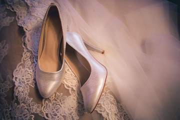 Wedding shoe for the bride with lace under
