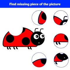 Matching children educational game. Match insects parts. Find missing puzzle. Activity for pre school years kids