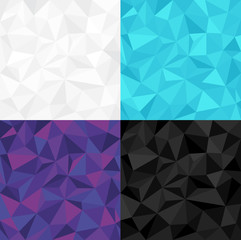 Seamless abstract background. Triangular design with geometric mosaic. Vector wallpaper with violet, blue, black and light gradient triangles.