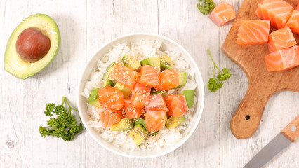 rice,avocado and salmon