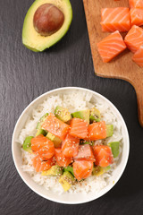 rice,avocado and salmon