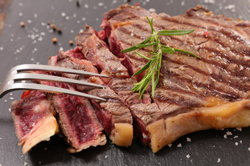 grilled beef and fork