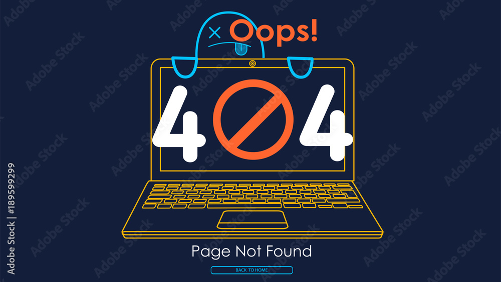 Poster 404  error with icon line notebook design template for website