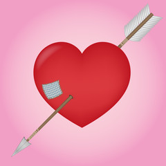 vector illustration of a red heart pierced by an arrow. the patch on the old wound