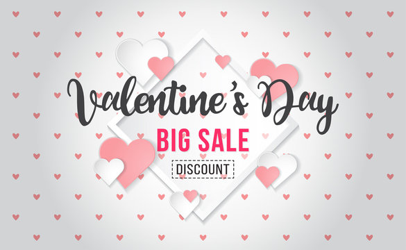 Valentines Day Big Sale Promotion Discount Offer Background Template Pattern Love Heart