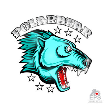 Beast bear face from the side view with bared teeth. Logo for any sport team polarbear isolated on white