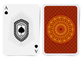 Ace of spades face and back side with red suit. Vector card template
