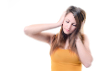 Fototapeta premium Young beautiful woman with severe headache