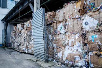 .plastic waste is in the warehouse at the garbage disposal plant