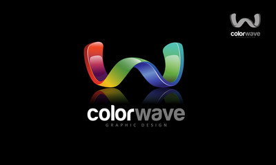 Color Wave Graphic Design Vector Logo Template. Creative 3D abstract vector logo design with shinny effect. this object look like wave or letter of W put on black background.