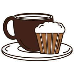 coffee cup hot with cake vector illustration design