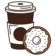 coffee in plastic cup with donut vector illustration design