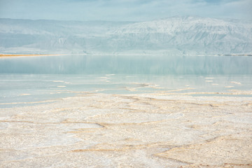 Coast of the Dead Sea, sea water and salt