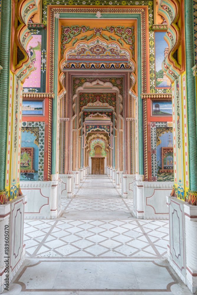 Wall mural colorful corridor with indian murials, jaipur