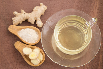 Ginger tea with sliced and ground roots - Zingiber officinale