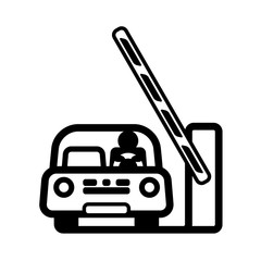 Car at Open Barrier Gate. Linear vector illustration with editable line. EPS10