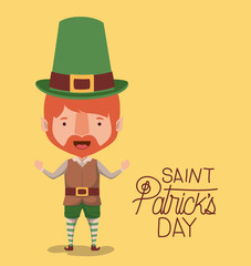 poster saint patricks day with elf in colorful silhouette over light yellow background vector illustration