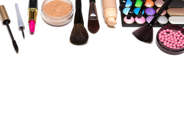 Obraz na płótnie Canvas Makeup cosmetics background with free space for text
