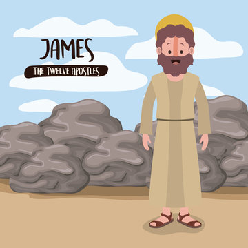 the twelve apostles poster with james in scene in desert next to the rocks in colorful silhouette vector illustration