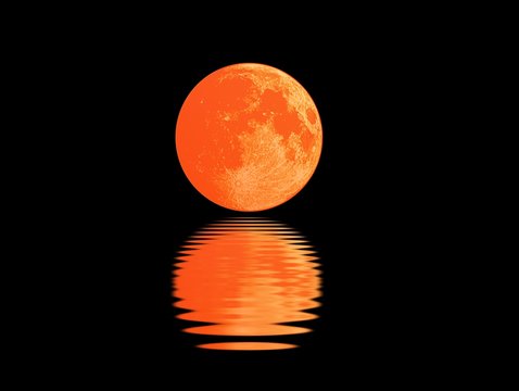 Blood moon with reflection at night