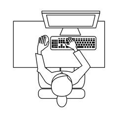 Woman on desk wit pc topview icon vector illustration graphic design