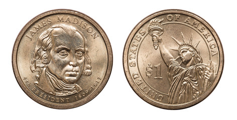 The coin is one cent. President James Madison. USA