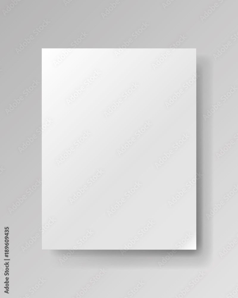 Poster realistic empty rectangular white piece of paper on gray background, light sheet, object for your cr