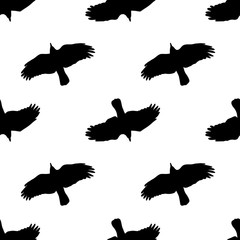 Illustration with raven in vector. Black and White seamless pattern.