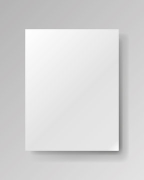 Realistic empty rectangular white piece of paper on gray background, light sheet, object for your creative project, mock-up sample, vector design object